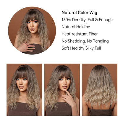 Alaya | Brown Ombre Blonde | Long Curly Bob with Bangs | 16 inch | LC6200-1 | Apn Popinrow