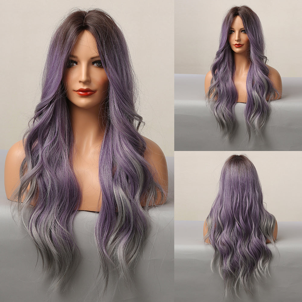 Color: purple gray gradient wig Style: body wave wig Length: 32 inch wig