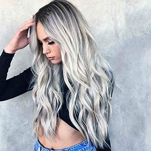 ombre silver wig, deep wave wig, 26 inch wig