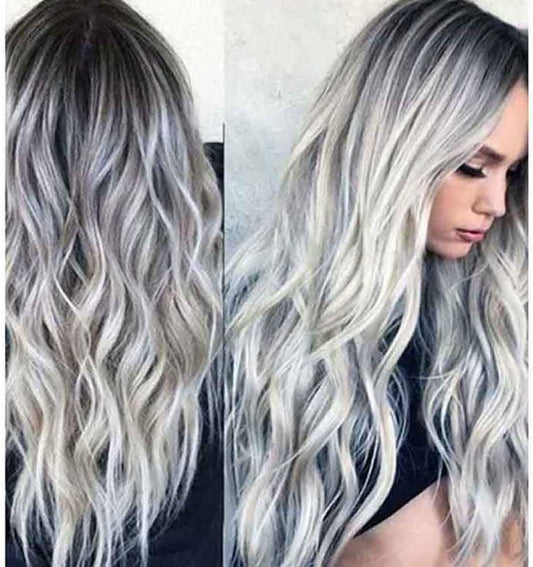 ombre silver wig, deep wave wig, 26 inch wig