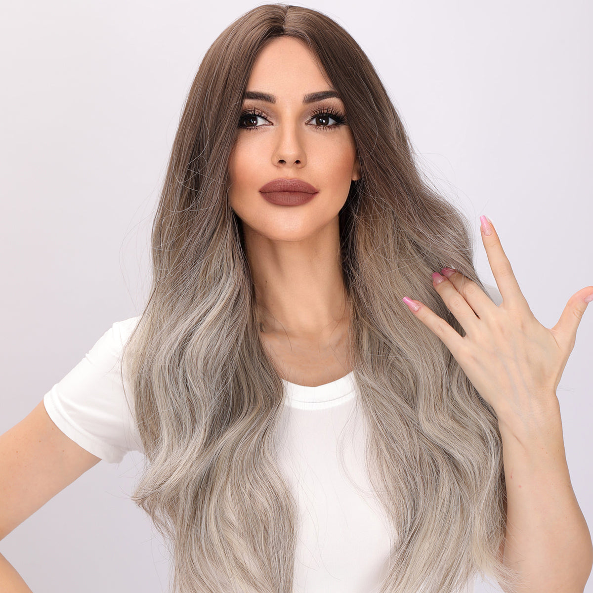 Emerson | Brown and Gray Gradient Wig | Body Wave Wig | 26 Inch Wig | TM Pop