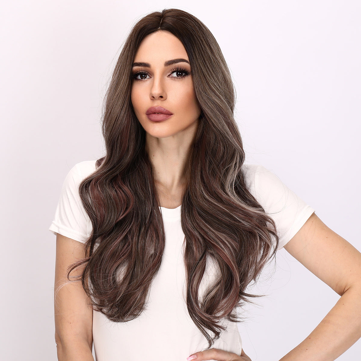 Aubree | Gray and Brown Wig | Deep Wave Wig | 24 inch Wig | TM Pop