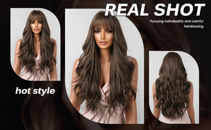 Ariyah | Deep Brown | Long Curly Wigs With Bangs | 30 Inch | LC2088-2 | Apn Popinrow