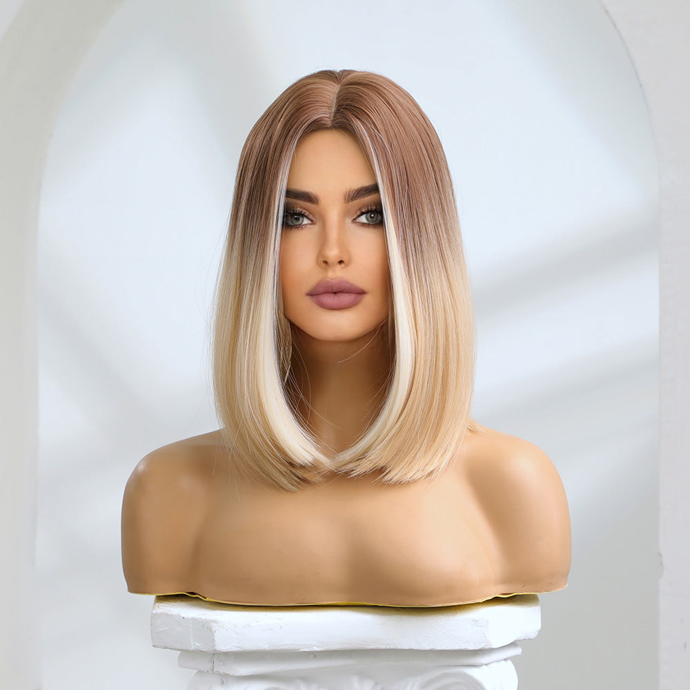 Color: brown gradient wig  Style: straight bob wig  Length: 16 inch wi