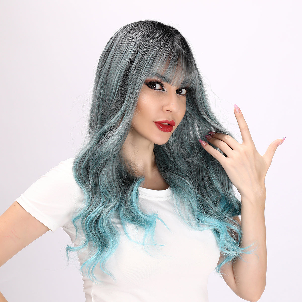 Noelle | Blue Ombre Wig | Deep Wave Wig | Curly Wig | 28 inch Wig | TM Pop