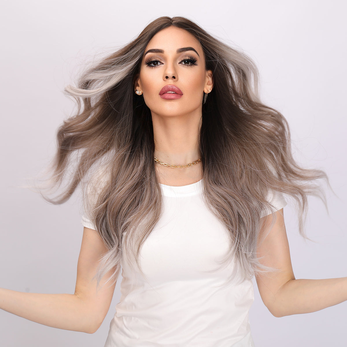 Elsie | Gray and Brown Gradient Wig | Deep Wave Wig | 24 inch Wig | TM Pop