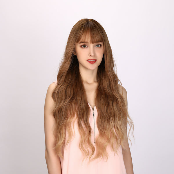blonde and orange gradient wig, body wave wig, curly wig, 30 inch wig