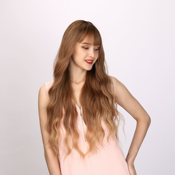 blonde and orange gradient wig, body wave wig, curly wig, 30 inch wig