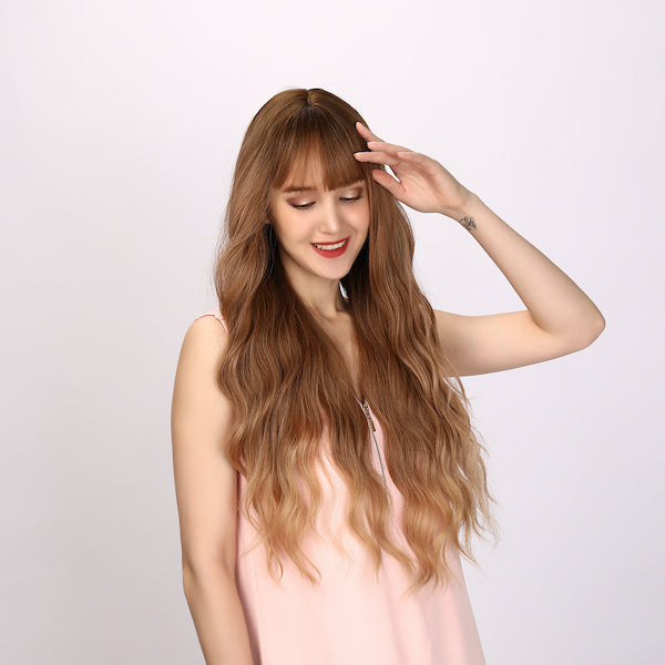 blonde and orange gradient wig, body wave wig, curly wig, 30 inch wig