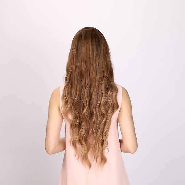 blonde and orange gradient wig, body wave wig, curly wig, 30 inch wig