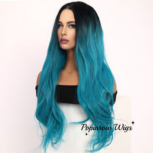 Karol G | Cosplay | Ombre Dark Blue Wig | Body Wave Wig | 32 inch Wig | TM Pop