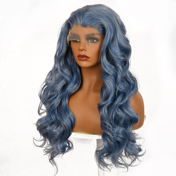 Color: blue wig Style: body wave wig, lace front wig Length: 26 inch wig