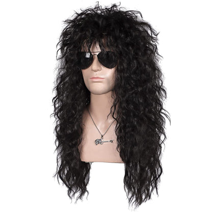 Black | Men's 80'S Rocker Wig| Long Curly | TM Pop