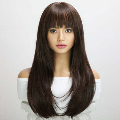 Catherine | Cool Brown | Sraight with hair bangs | 20-inch | SM7829 | Apn Popinrow